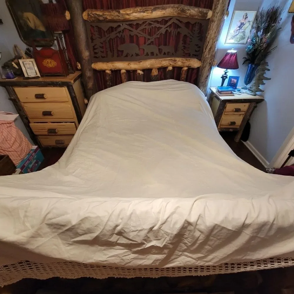Antique Vintage Hand Crochet Lace King Size Duvet Cover Off-white Cream